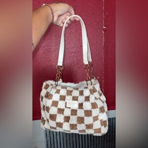 Brown and White Checkered Women's Bag